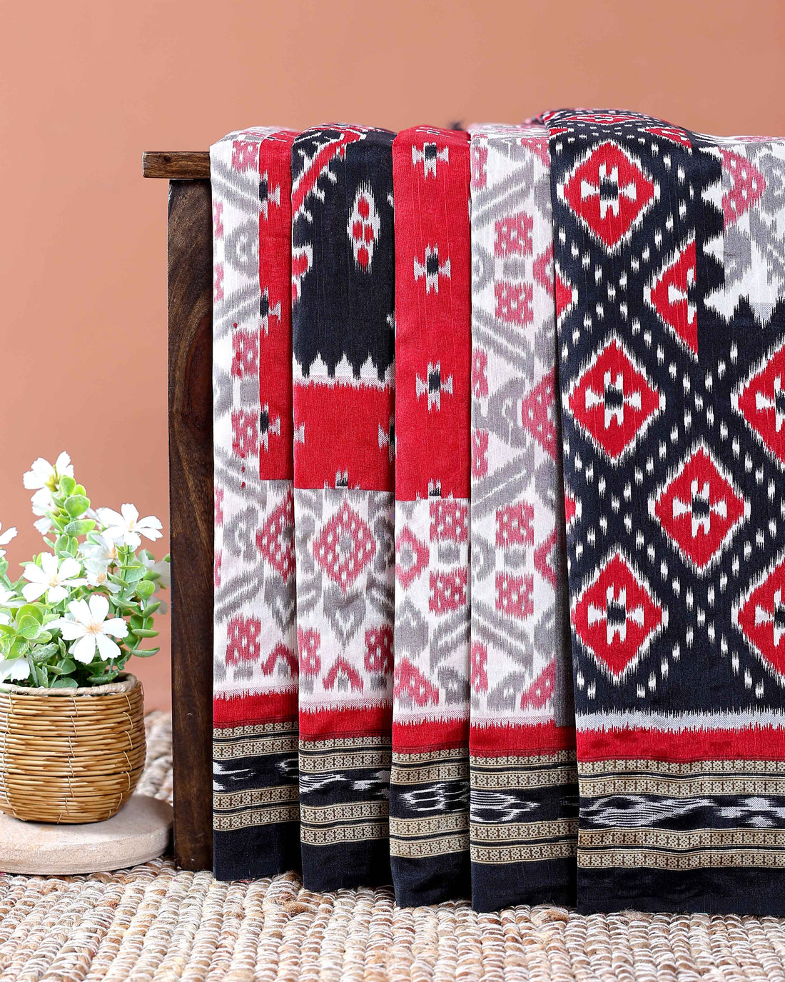 Handloom Pochampally Ikkat Saree with Geometric Weave - Multi