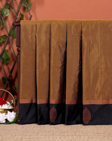 Handloom Soft Silk Saree with Paisley Butta and Woven Border - Brown
