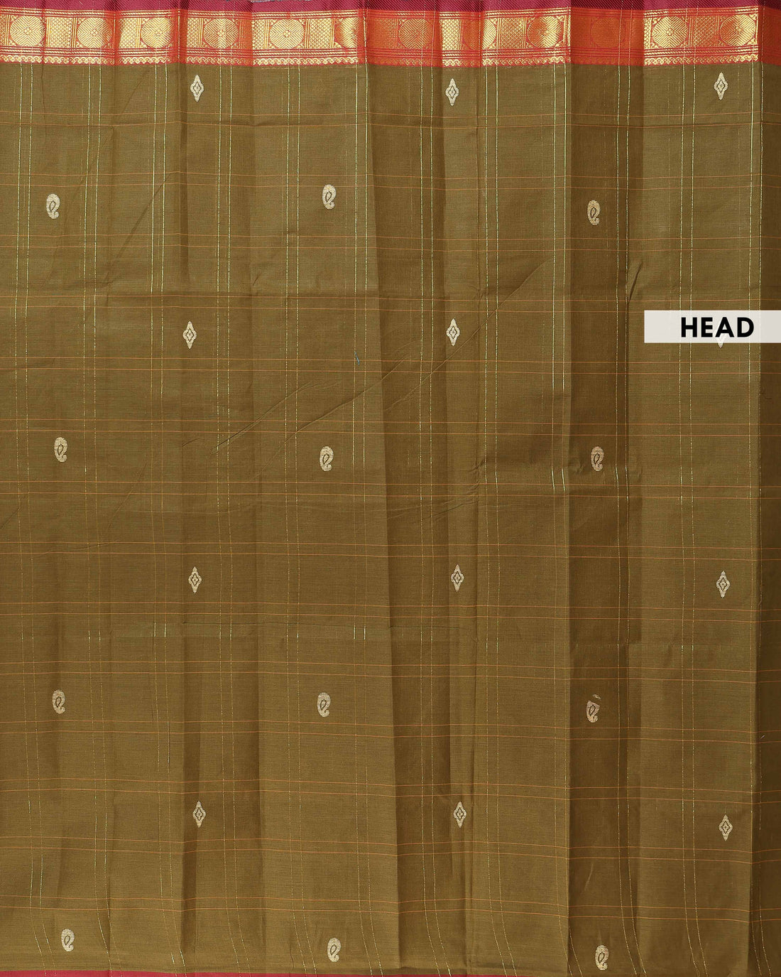 Handloom Venkatagiri  Cotton Saree with Checked Weave and Small Zari Butta & Traditional Zari Border - Green