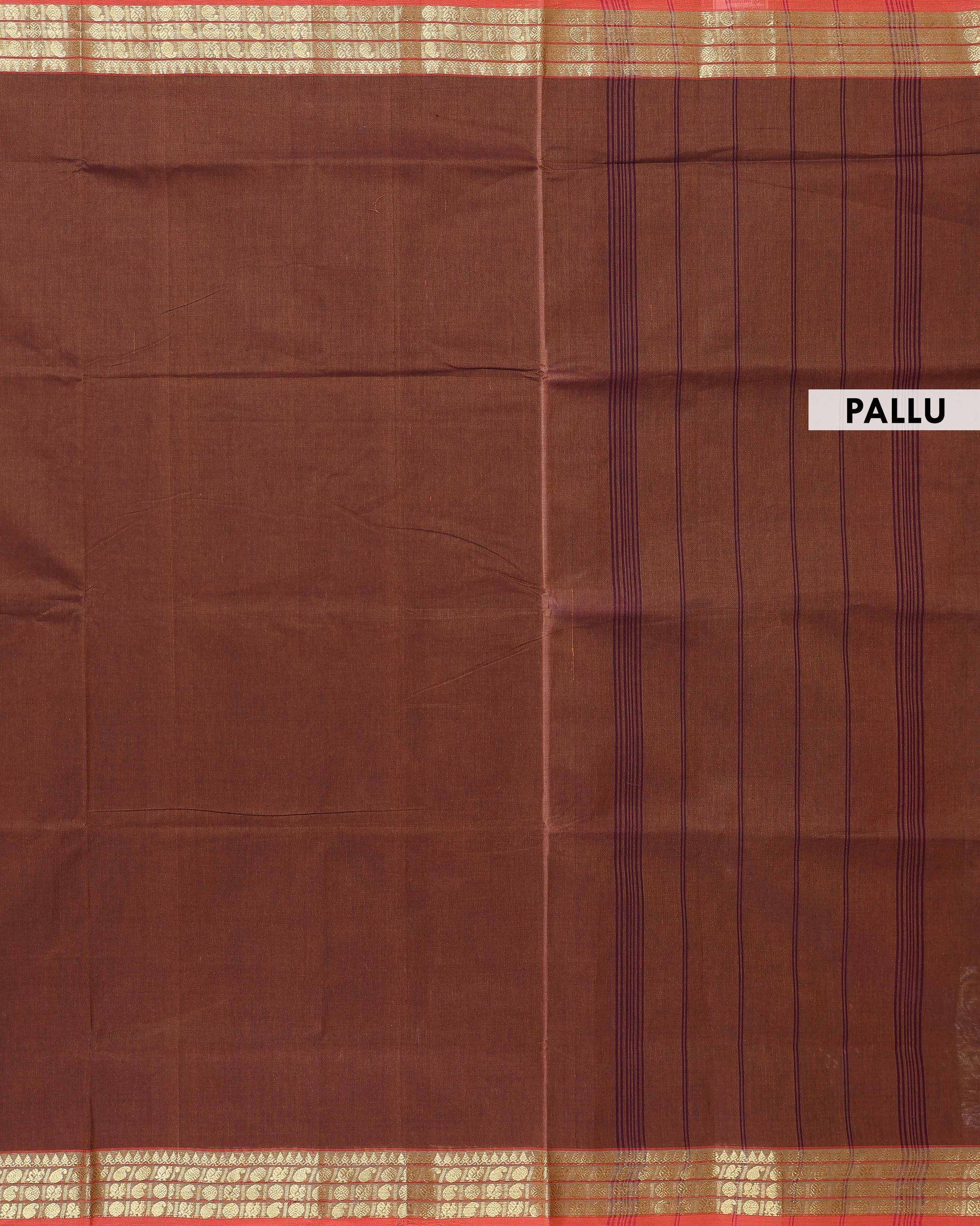 Handloom Venkatagiri Cotton Saree with Traditional Contrast Zari Border - Dark Brown