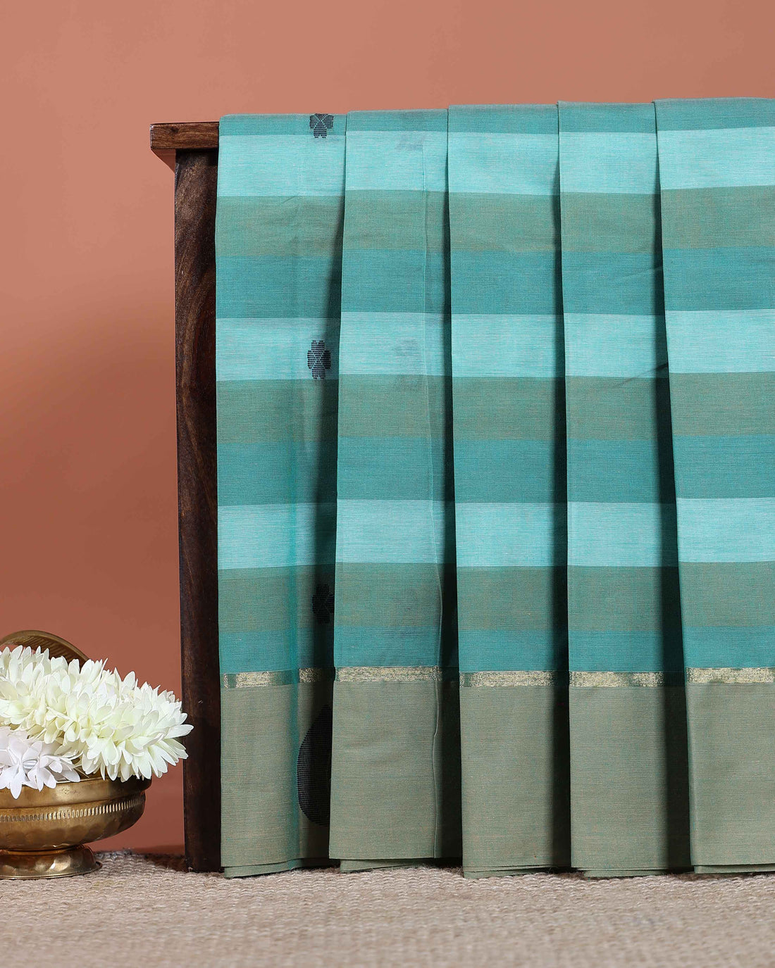 Handloom Venkatagiri Handloom Cotton Saree with Bold Check Pattern and Subtle Woven Motifs - Green