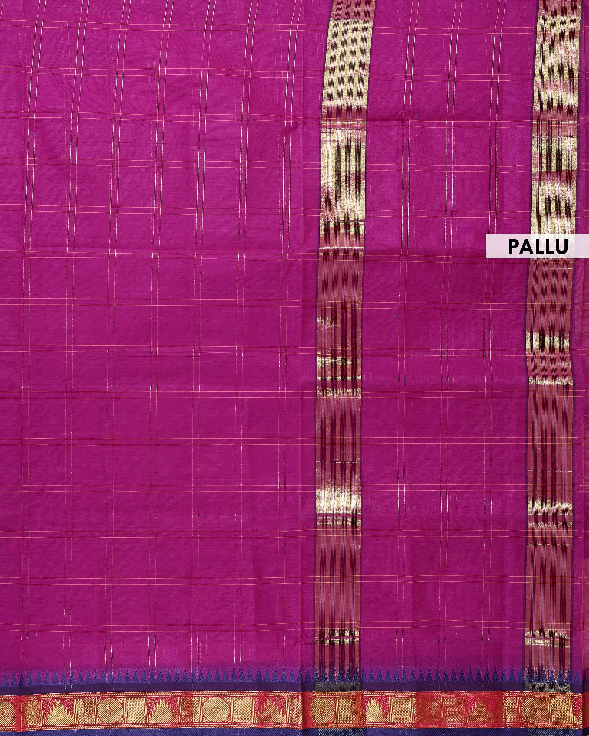 Handloom Venkatagiri Handloom Cotton Saree with Checked Pattern and Temple Zari Border Finish - Purple