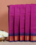 Handloom Venkatagiri Handloom Cotton Saree with Checked Pattern and Temple Zari Border Finish - Purple