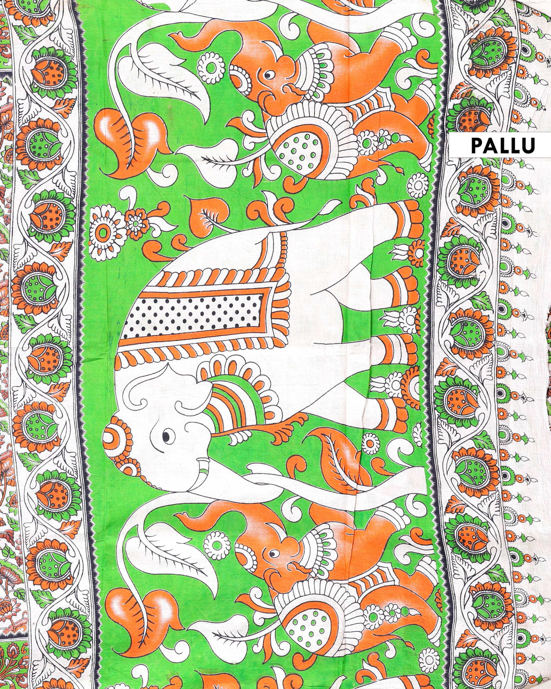 Handpainted Kalamkari Cotton Saree with Traditional Floral Motifs - Cream