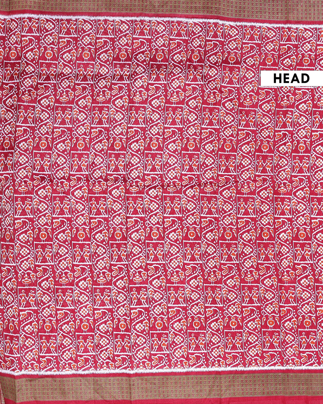 Handwoven Pochampally Ikkat Saree with Traditional Human and Leaf Motifs - Red