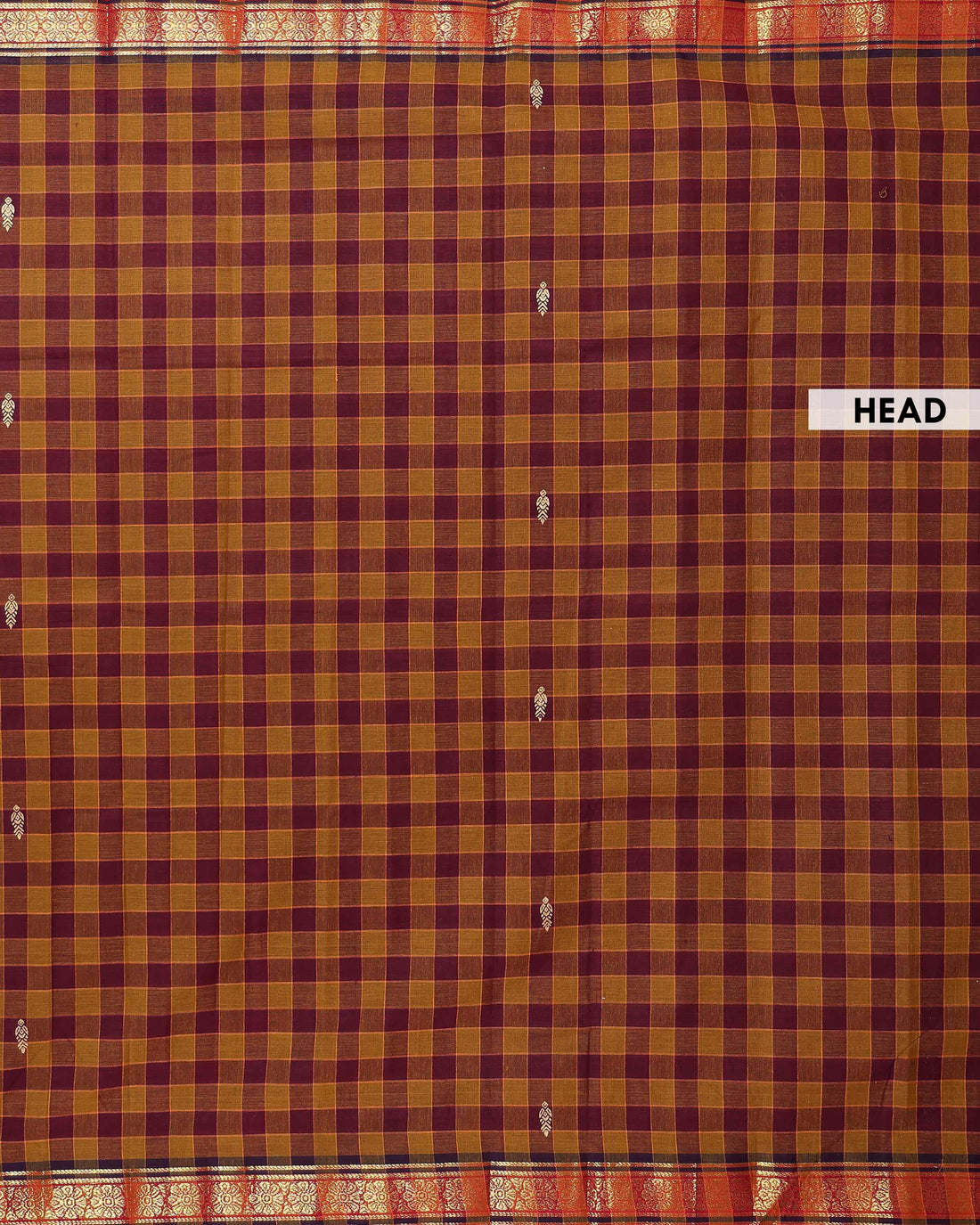 Handwoven Venkatagiri Handloom Cotton Saree with Checked Pattern and Rich Zari Woven Border - Brown