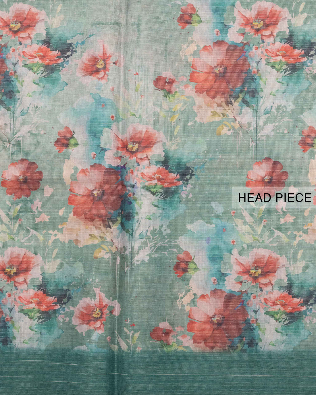 Ethnic Floral Printed Tissue Saree - Green