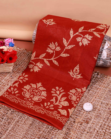 All-Over Floral Printed Voile Saree with Intricate Contrast Border – Red