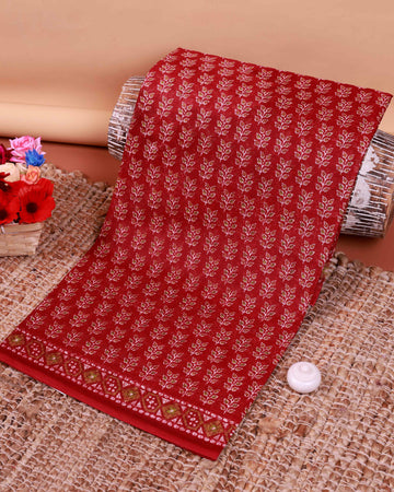 All-Over Floral Printed Voile Saree with Intricate Contrast Border – Maroon