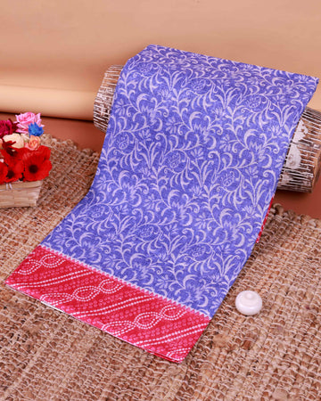 All-Over Floral Printed Voile Saree with Intricate Contrast Border – Blue