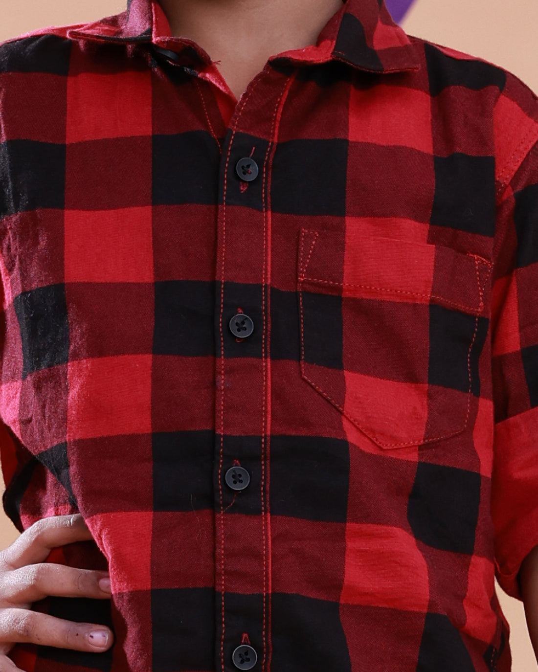 Boys Festive Stylish Checked Patterned Shirt - Red