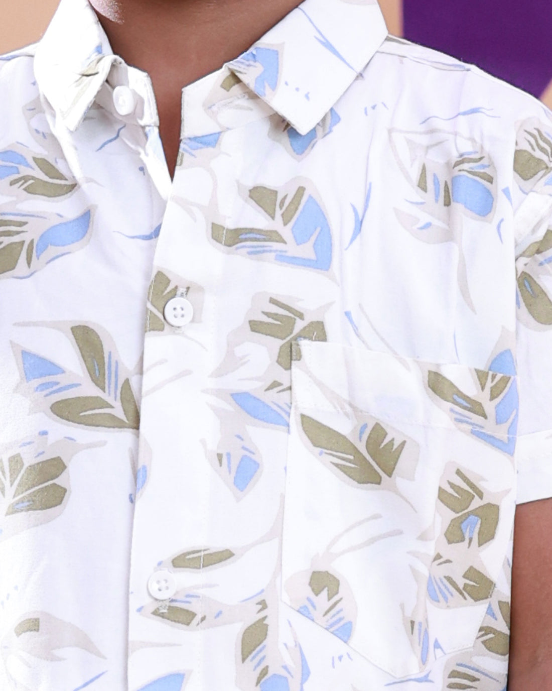 Kids' Floral Print Short Sleeve Shirt - White