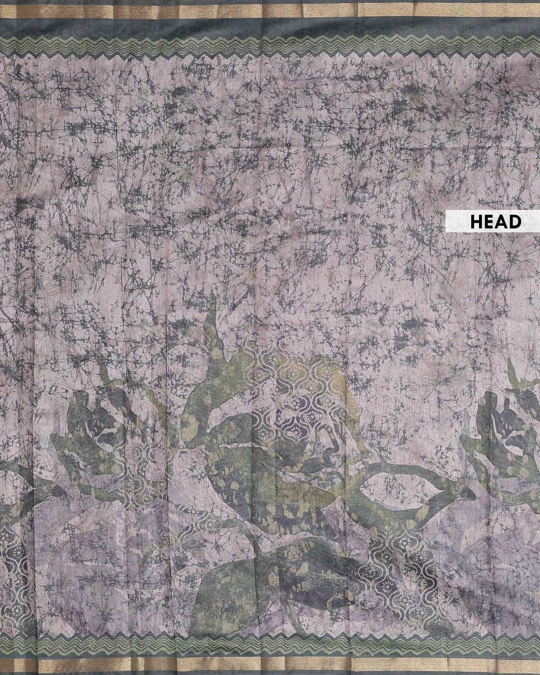 Elegant Semi-Silk Saree with Abstract Floral Print and Detailed Border - Green