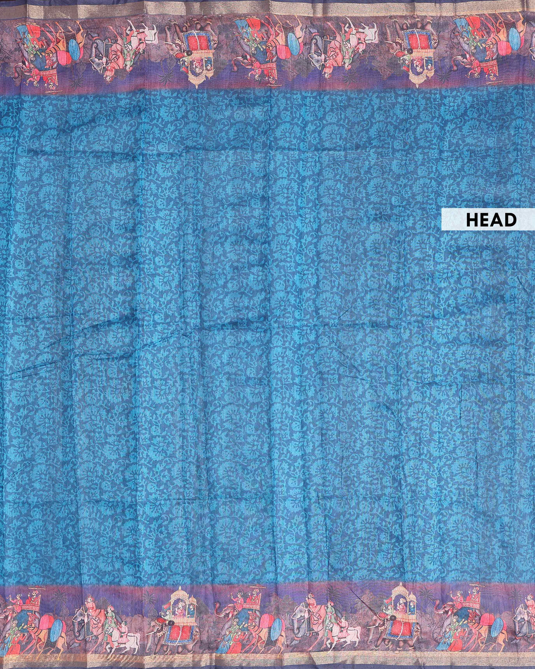 Elegant Semi-Silk Saree with Intricate Folk Art Border and Pallu - Blue