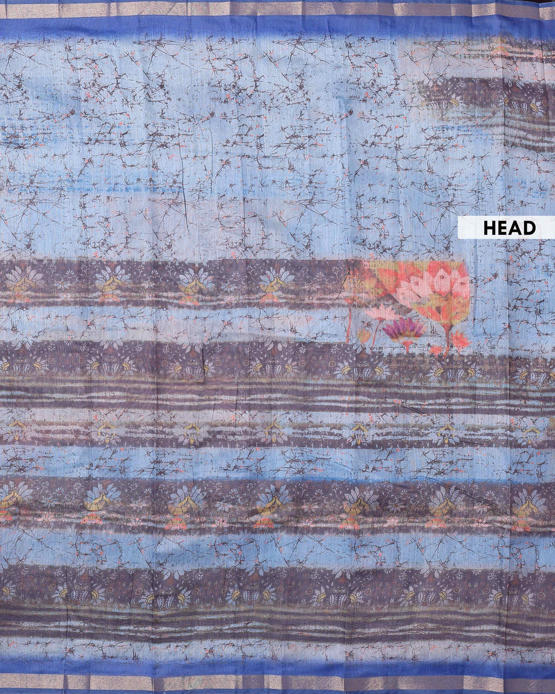 Handloom Printed Semi-Silk Saree with Floral and Striped Motifs - Multi