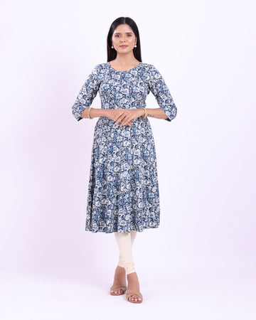 Designer Navy Blue Printed Women's Kurti