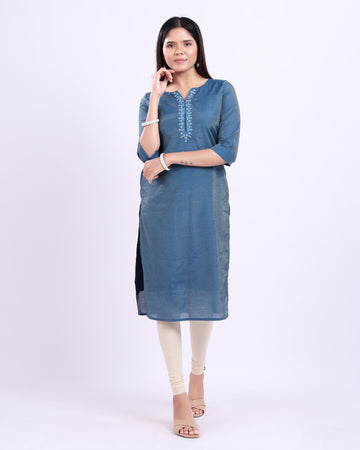 Women's Elegant Embroidered Kurta - Teal Blue