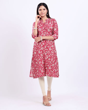 Designer Red Printed Women's Kurti