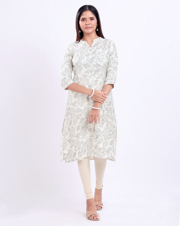 Designer Cream Printed Women's Kurti