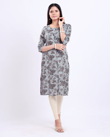 Stylish Women's Grey Buttoned Down Printed Kurti