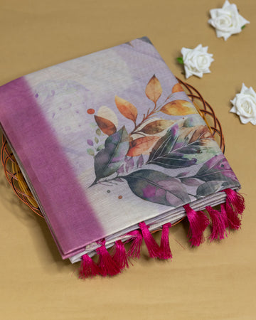 Ethnic Floral Printed Tissue Saree - Pink