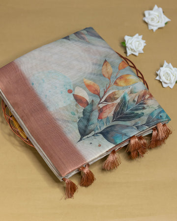Ethnic Floral Printed Tissue Saree - Multi