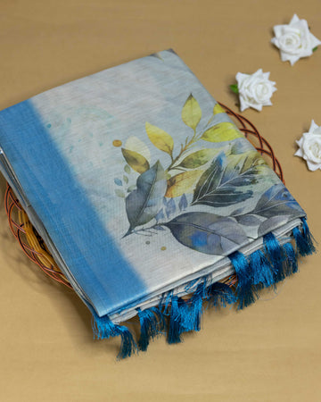 Ethnic Floral Printed Tissue Saree - Blue