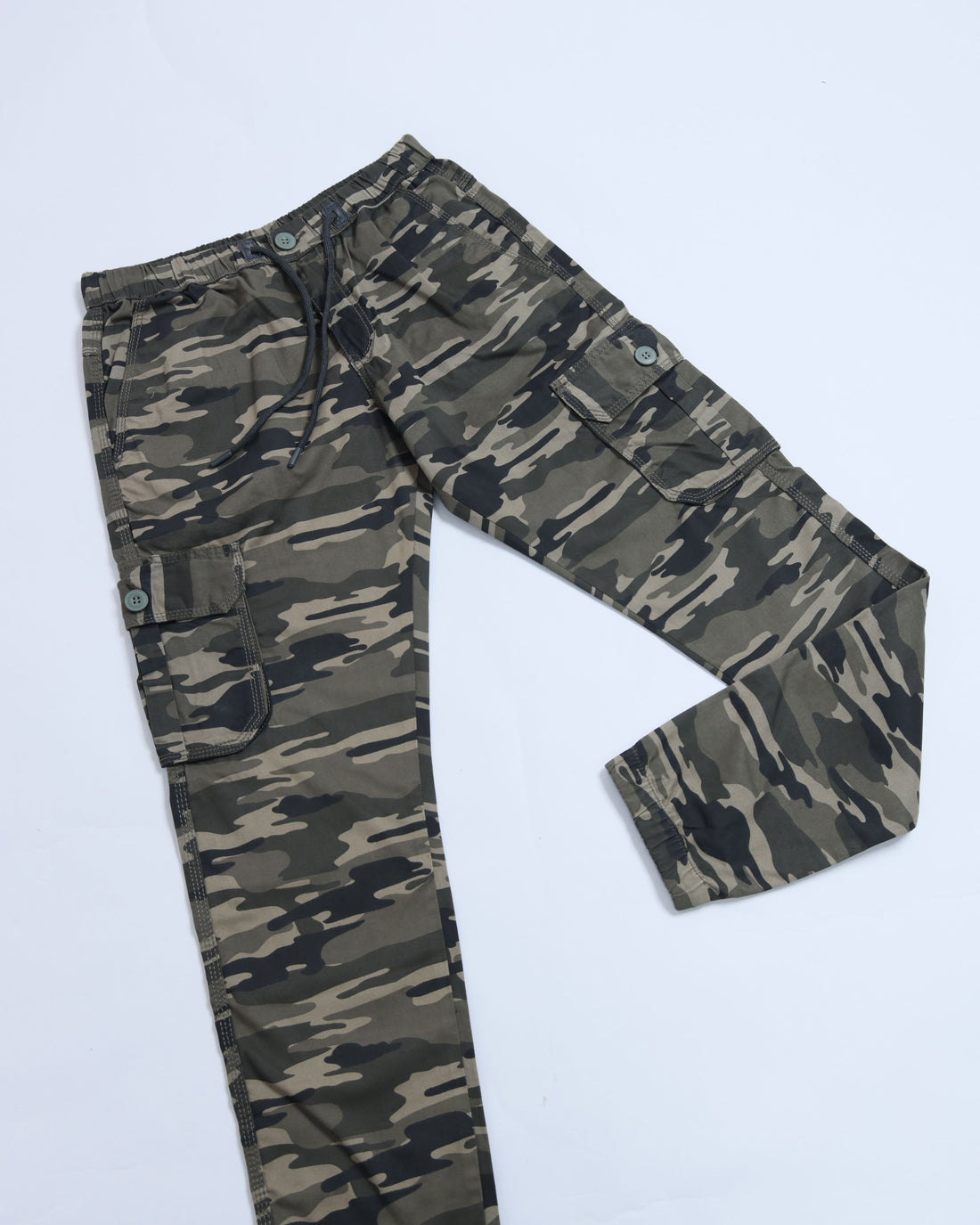 Men’s  Printed Cargo Pant with Multiple Flap Pockets and Drawstring Waist -  Multi