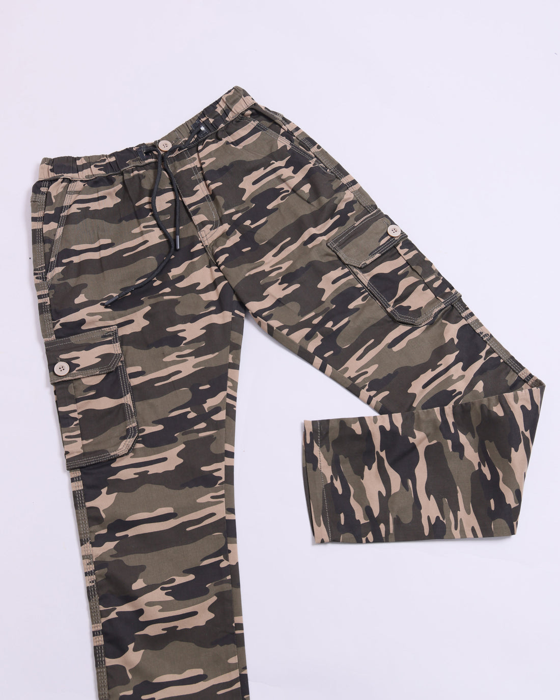 Men’s  Printed Cargo Pant with Multiple Flap Pockets and Drawstring Waist -  Multi