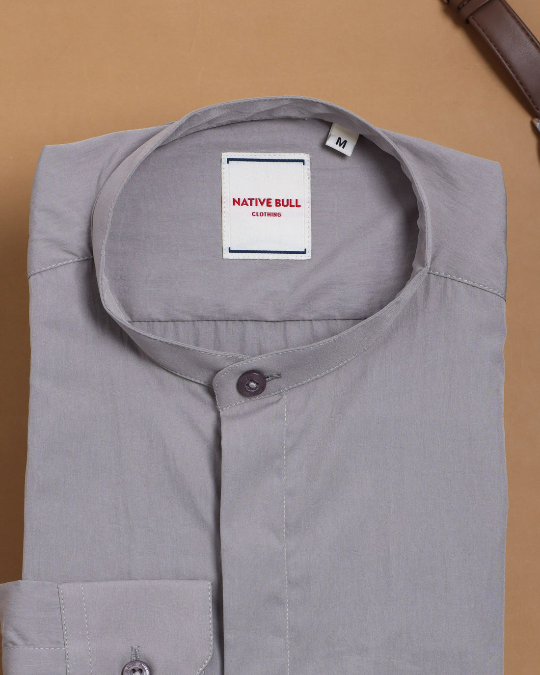 Men's Nativebull Solid Long Sleeve Mandarin Collar Casual Shirt - Grey