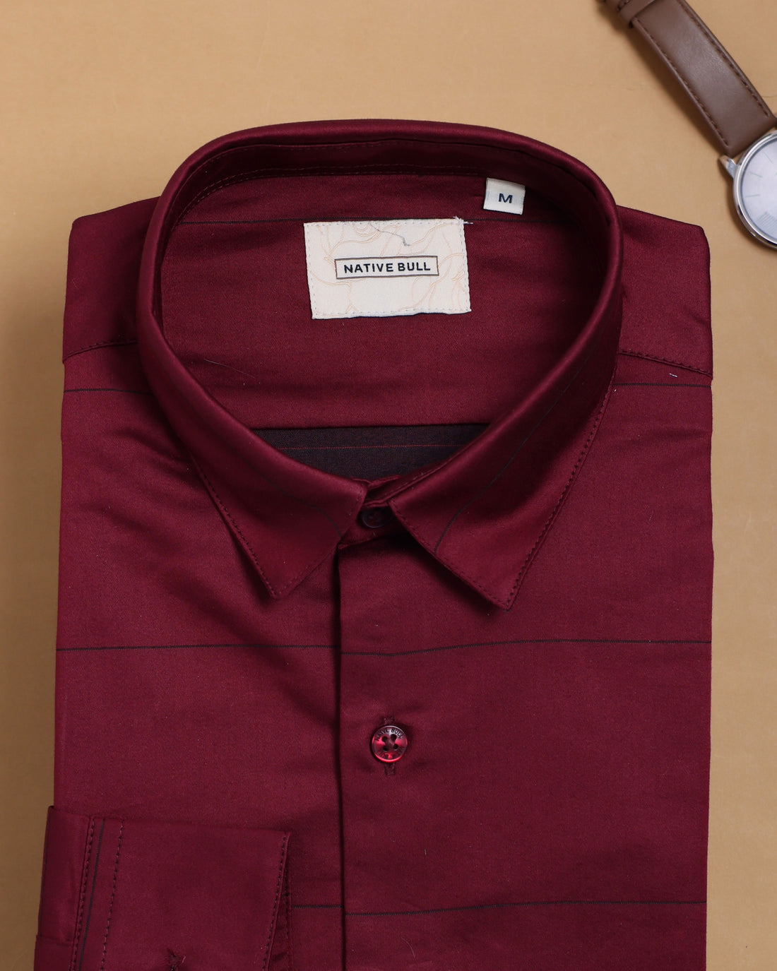 Men's Nativebull Solid Slim Fit Casual Shirt with Spread Collar and Full Sleeves  - Maroon