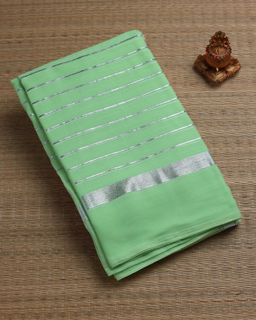 Fancy Saree with Silver Zari Stripes - Pista Green
