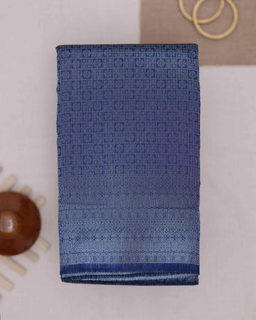 Ethnic Zari Weaving Litchi Silk Saree - Blue