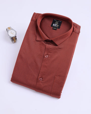 Rocx Men's Slim Fit Casual Shirt with Spread Collar and Full Sleeves - Brown