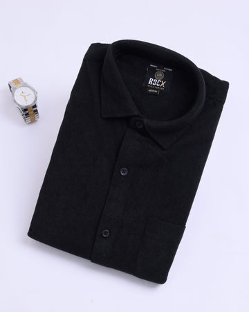 Rocx Men's Slim Fit Casual Shirt with Spread Collar and Full Sleeves - Black