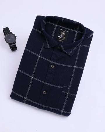 Men's Rocx Brand Slim Fit Checkered Casual Shirt - Blue