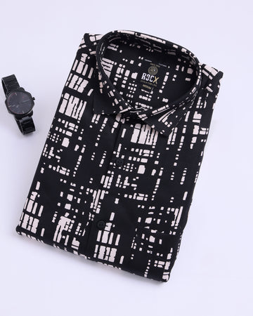 Rocx Men's Abstract Printed Casual Shirt with Cutaway Collar - Black