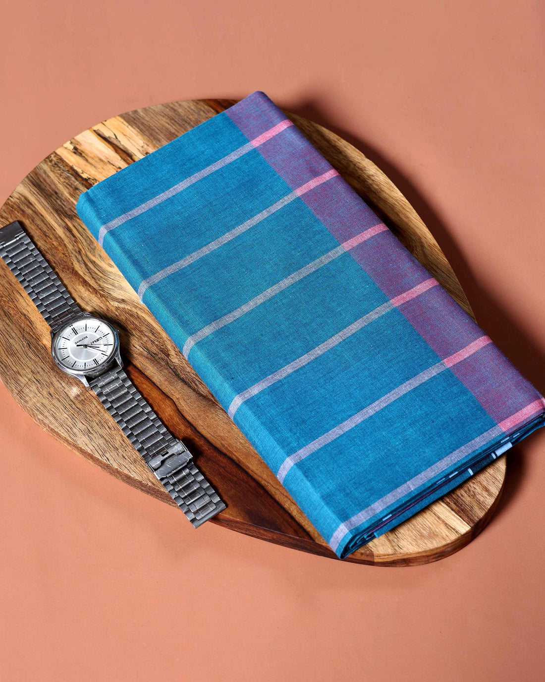 Jkt Brand Men's Premium Cotton Striped Lungi Stitched - Teal