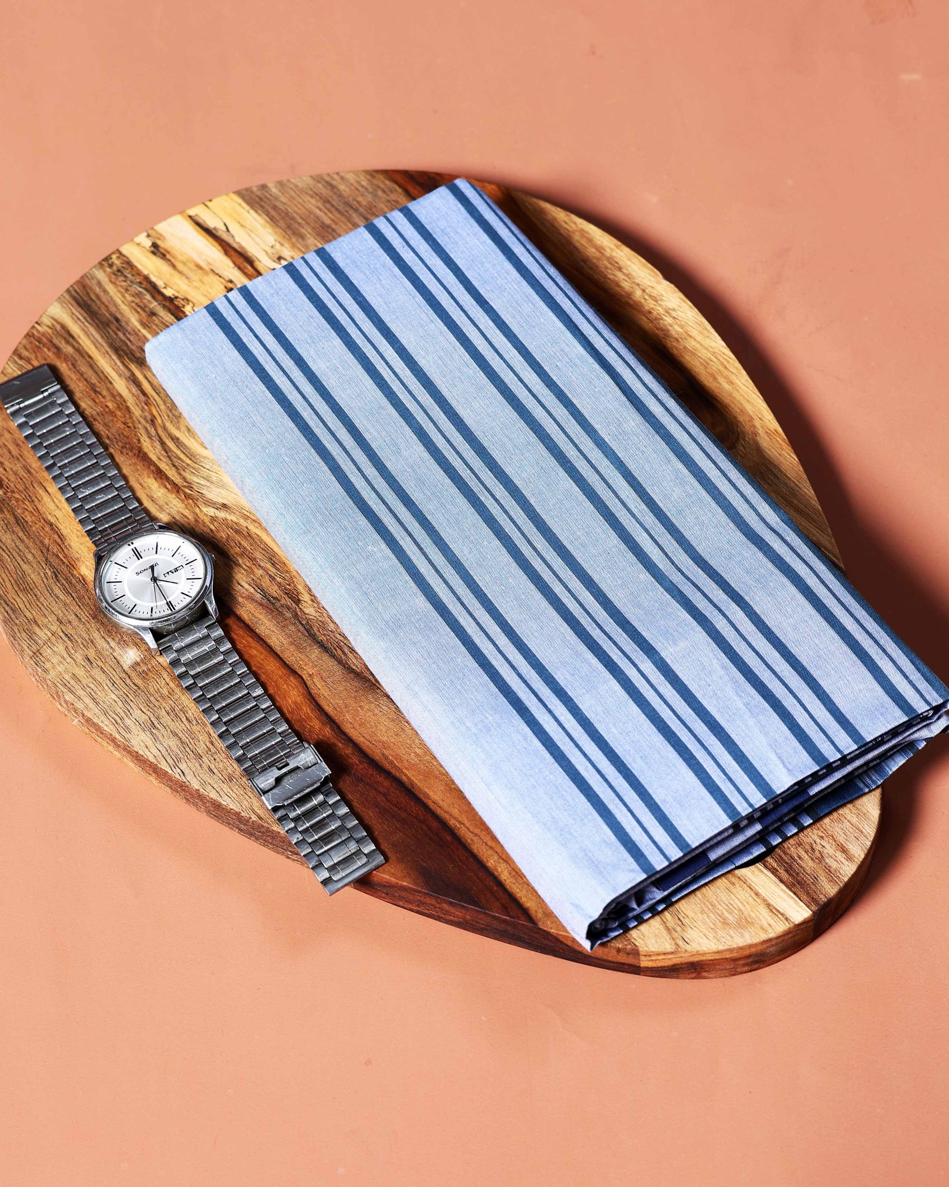 Kibs Brand Men's Premium Cotton Striped Lungi Stitched - Light Blue