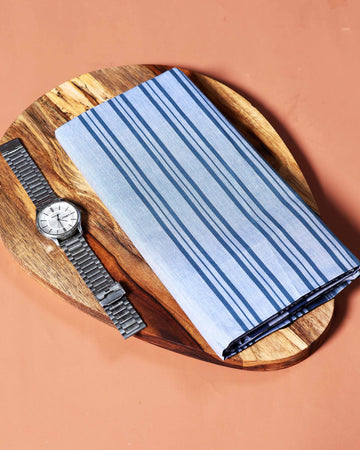 Kibs Brand Men's Premium Cotton Striped Lungi Stitched - Light Blue