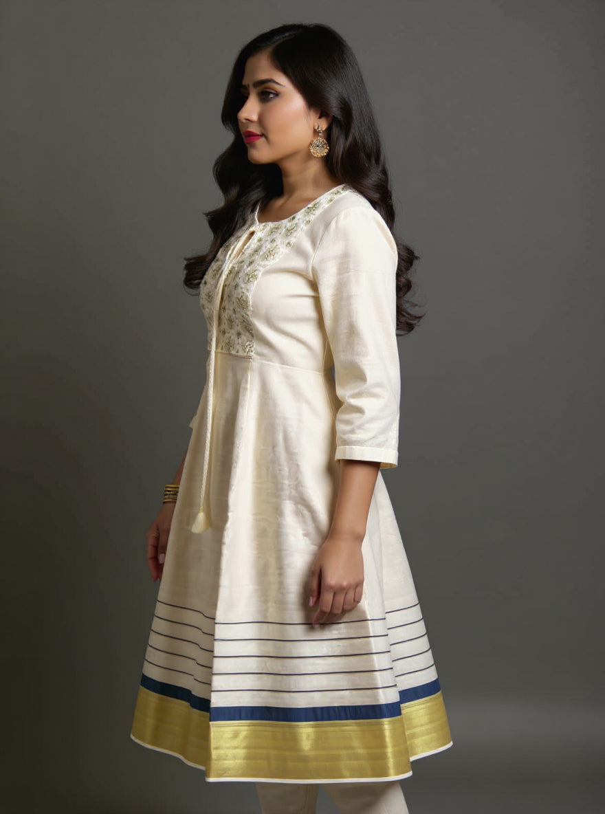 Elegance Traditional Kasavu-Inspired  Kurta - Gold
