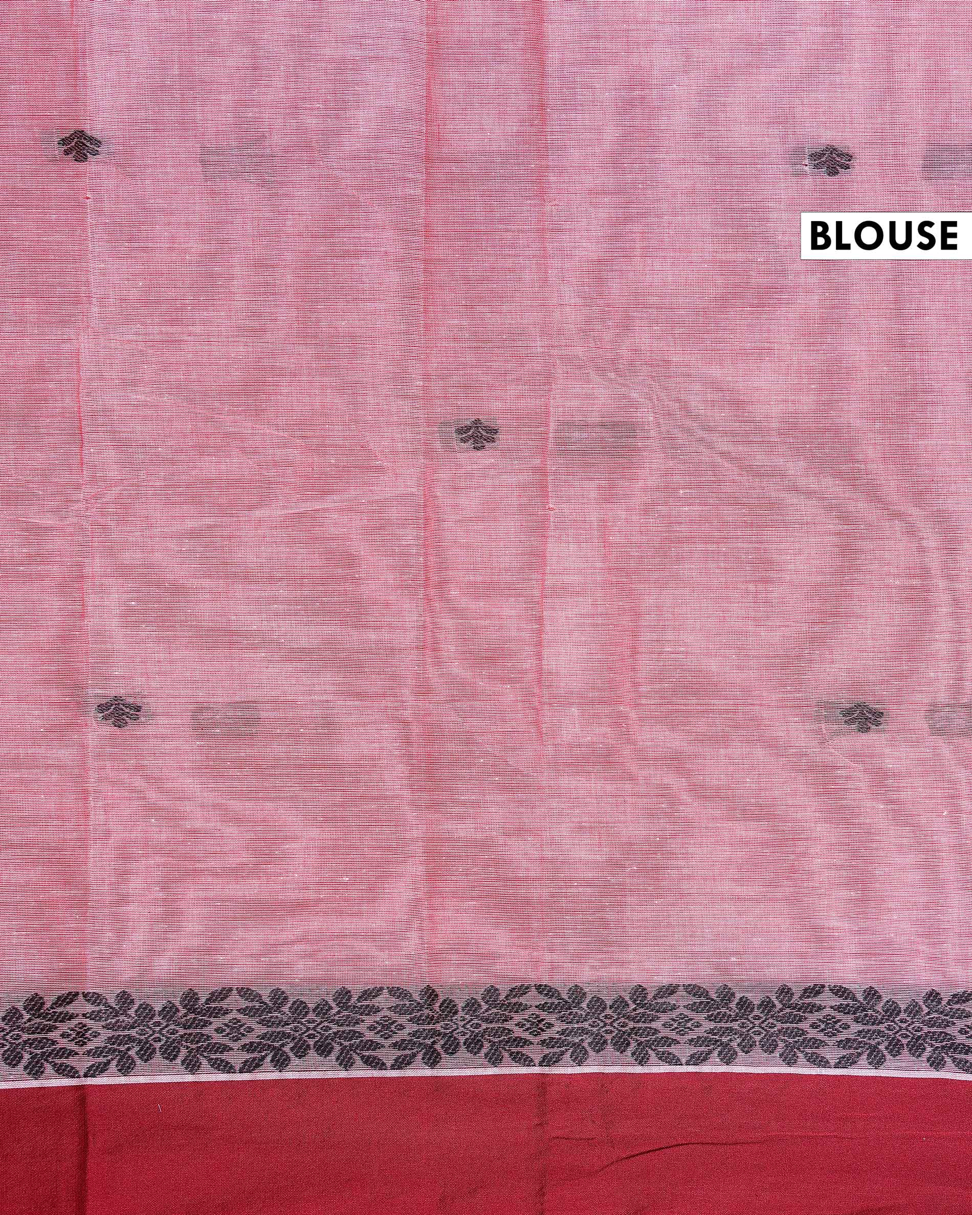 Lightweight Kovai Cotton Saree with Classic Floral Weave and Contrast Finish - Pink