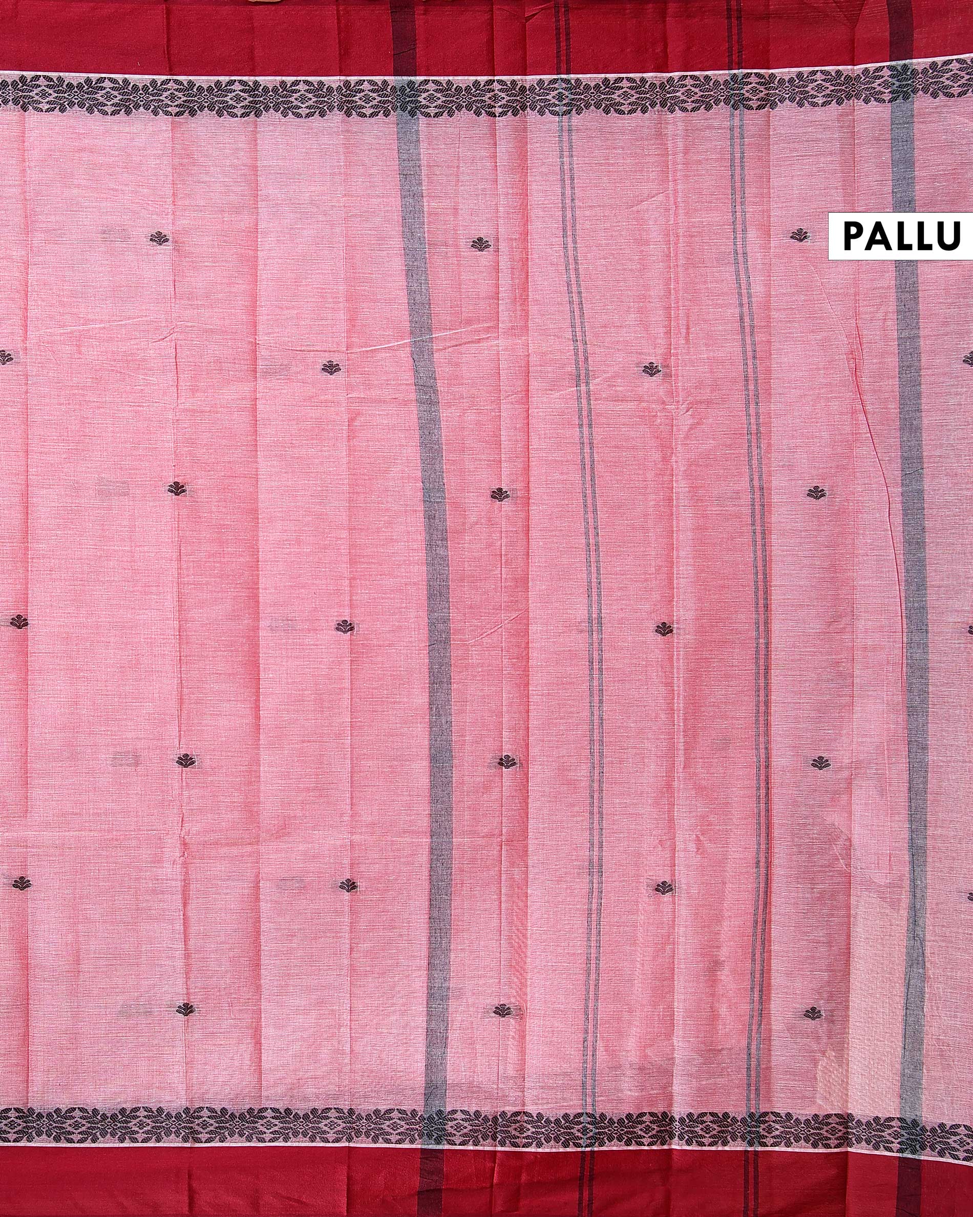 Lightweight Kovai Cotton Saree with Classic Floral Weave and Contrast Finish - Pink