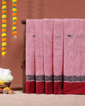 Lightweight Kovai Cotton Saree with Classic Floral Weave and Contrast Finish - Pink