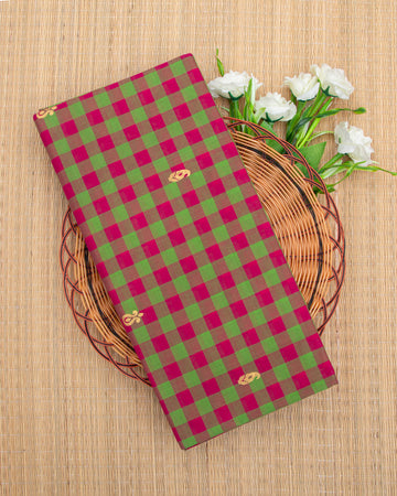 Handloom Cotton Saree with Checked Weave and Zari Border - Multi