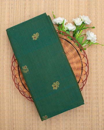 Handloom Cotton Saree with Checked Weave and Zari Border - Green