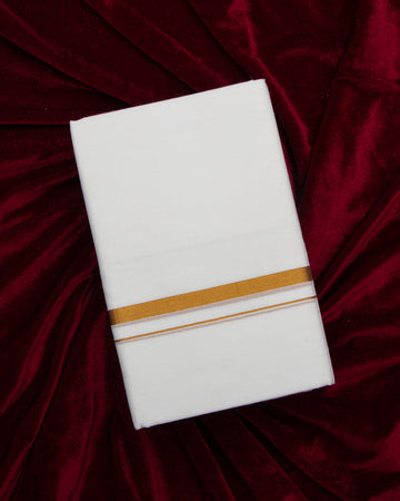 Men's Alaya Cotton Dhoti with Elegant Gold Zari Border - White