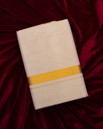 Men's Alaya Cotton Dhoti with Elegant Gold Zari Border - Copper