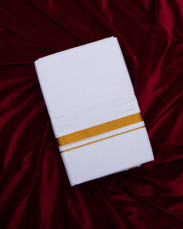 Men's Alaya Cotton Dhoti with Elegant Gold Zari Border - White