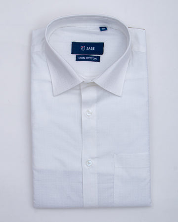 Cotton Regular Fit Formal Shirt with Spread Collar and Full Sleeves - White